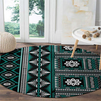 Fiji Masi Tapa Pattern Teal Round Carpet - Polynesian Pride