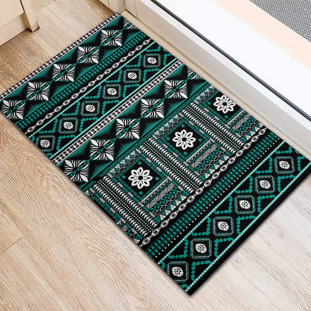 Fiji Masi Tapa Pattern Teal Rubber Doormat - Polynesian Pride
