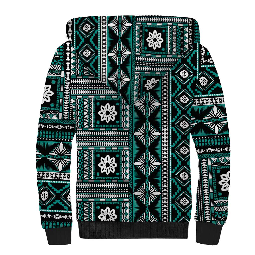 Fiji Masi Tapa Pattern Teal Sherpa Hoodie - Polynesian Pride