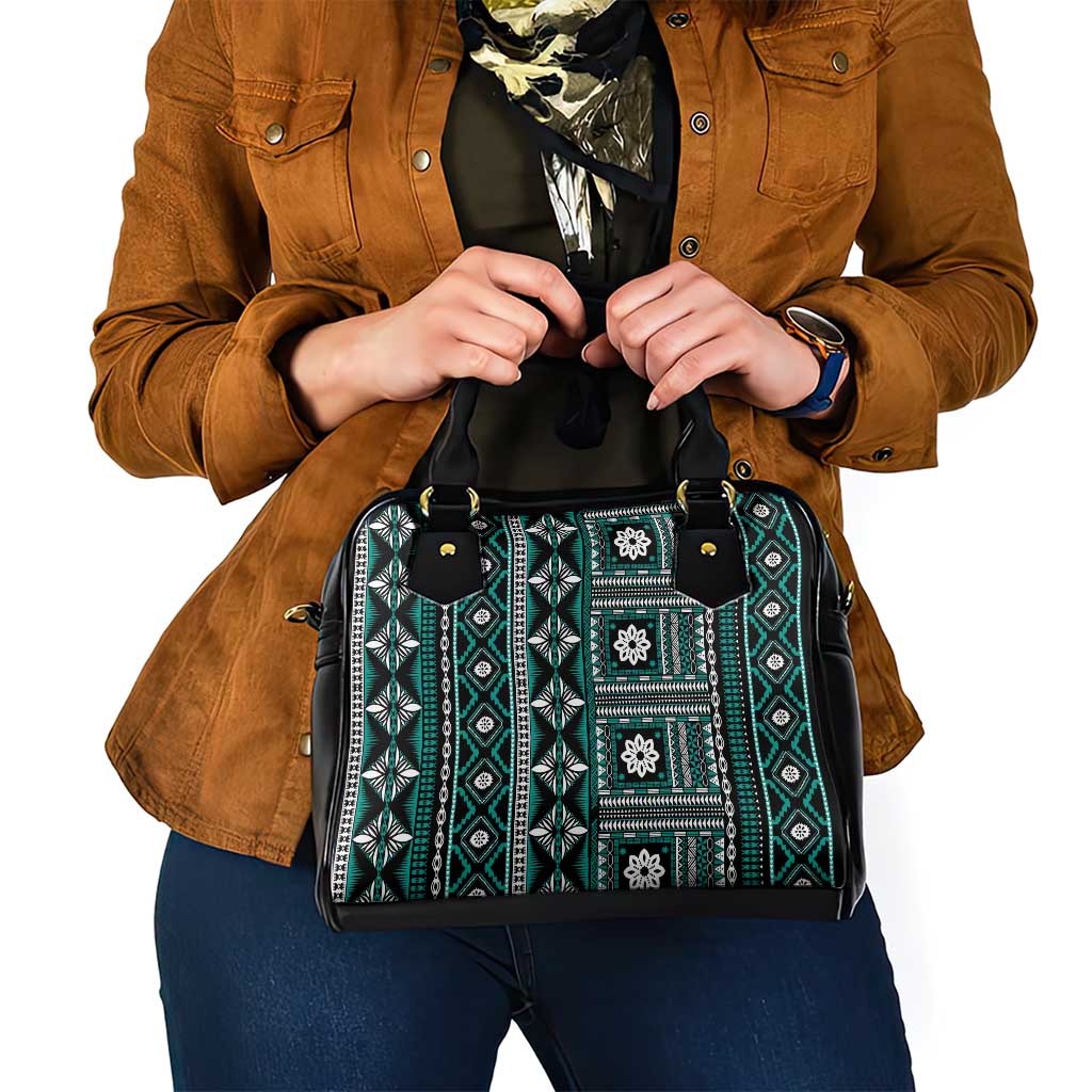 Fiji Masi Tapa Pattern Teal Shoulder Handbag - Polynesian Pride