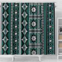 Fiji Masi Tapa Pattern Teal Shower Curtain - Polynesian Pride