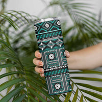 Fiji Masi Tapa Pattern Teal Skinny Tumbler - Polynesian Pride