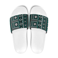 Fiji Masi Tapa Pattern Teal Slide Sandals - Polynesian Pride
