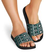 Fiji Masi Tapa Pattern Teal Slide Sandals - Polynesian Pride