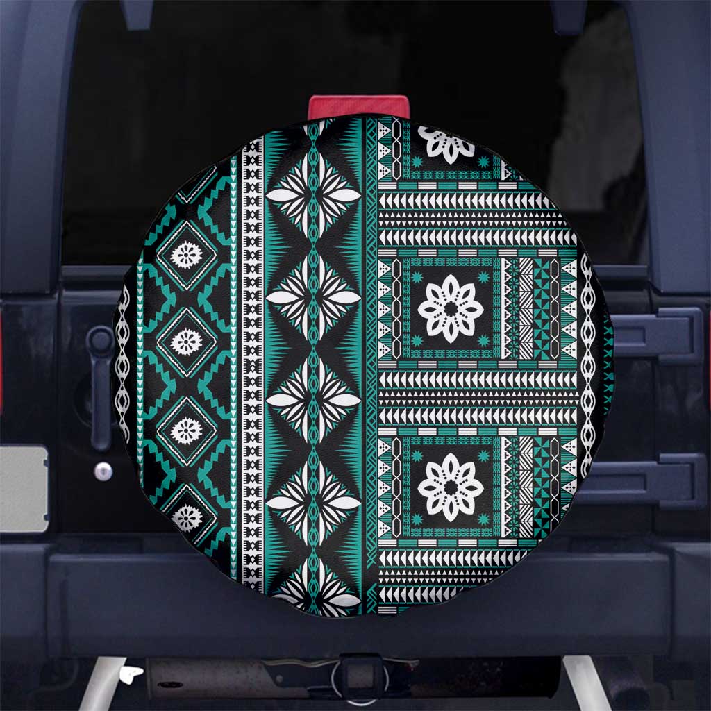 Fiji Masi Tapa Pattern Teal Spare Tire Cover - Polynesian Pride