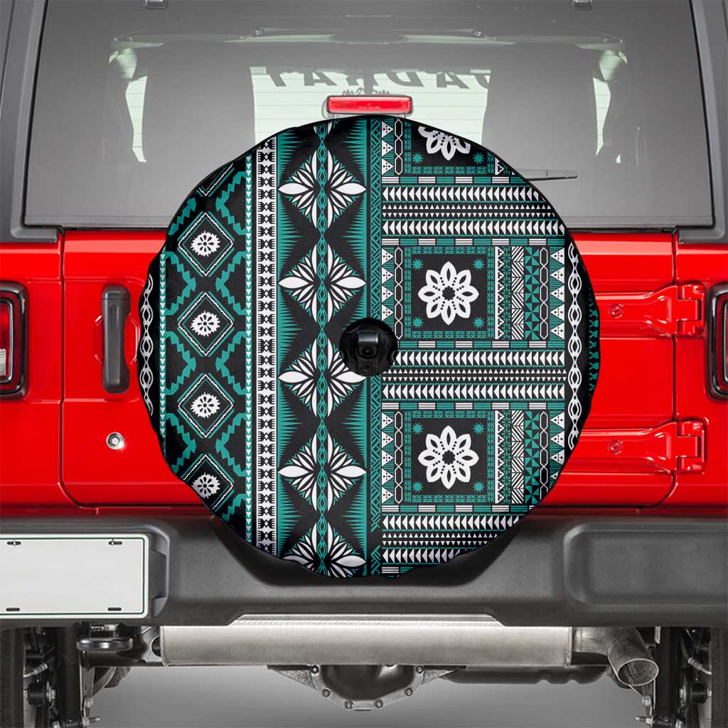 Fiji Masi Tapa Pattern Teal Spare Tire Cover - Polynesian Pride