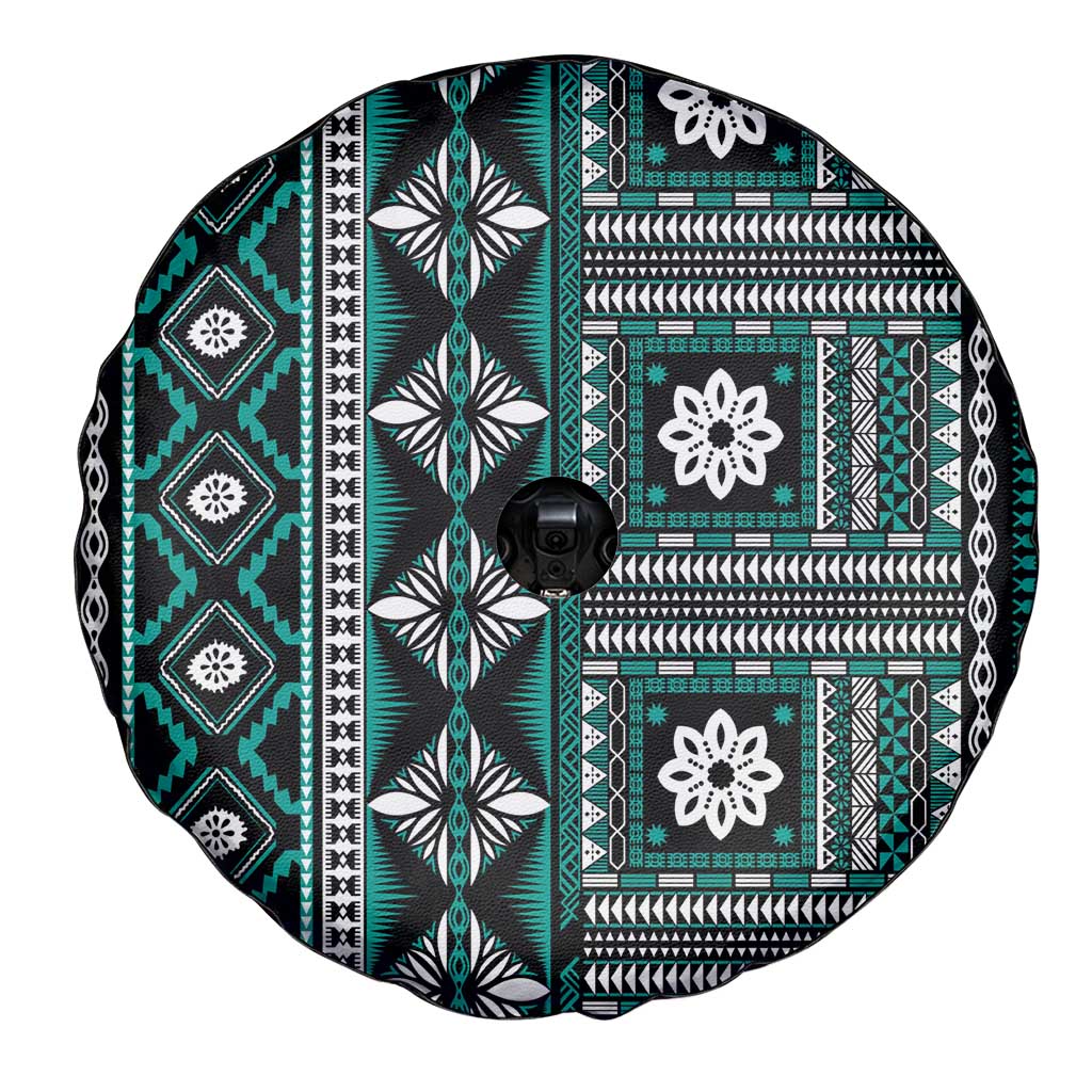Fiji Masi Tapa Pattern Teal Spare Tire Cover - Polynesian Pride