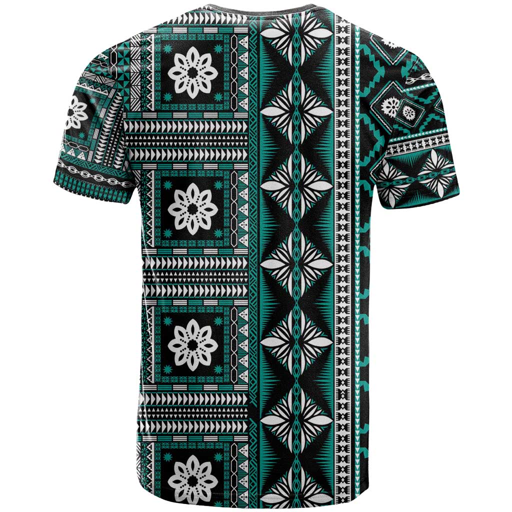 Fiji Masi Tapa Pattern Teal T Shirt - Polynesian Pride