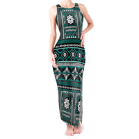 Fiji Masi Tapa Pattern Teal Tank Maxi Dress - Polynesian Pride