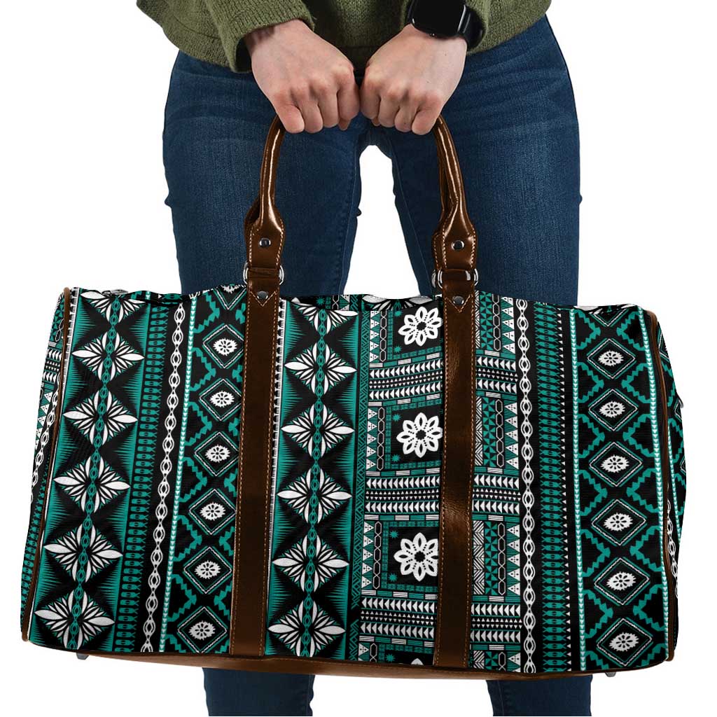Fiji Masi Tapa Pattern Teal Travel Bag - Polynesian Pride