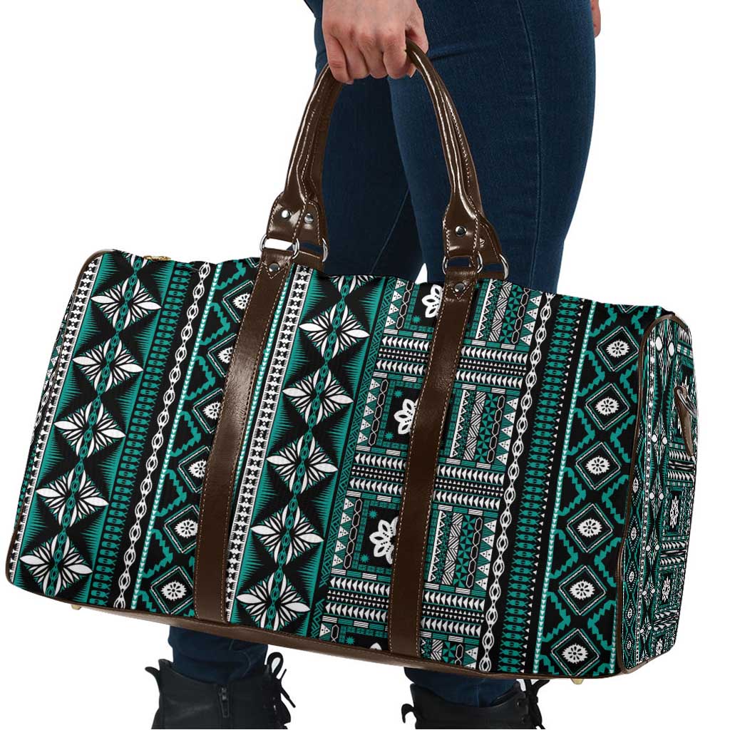 Fiji Masi Tapa Pattern Teal Travel Bag - Polynesian Pride