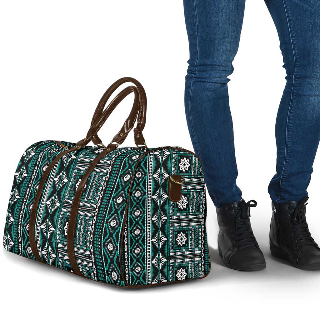 Fiji Masi Tapa Pattern Teal Travel Bag - Polynesian Pride