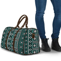 Fiji Masi Tapa Pattern Teal Travel Bag - Polynesian Pride