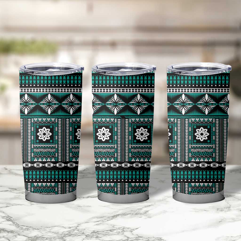Fiji Masi Tapa Pattern Teal Tumbler Cup - Polynesian Pride