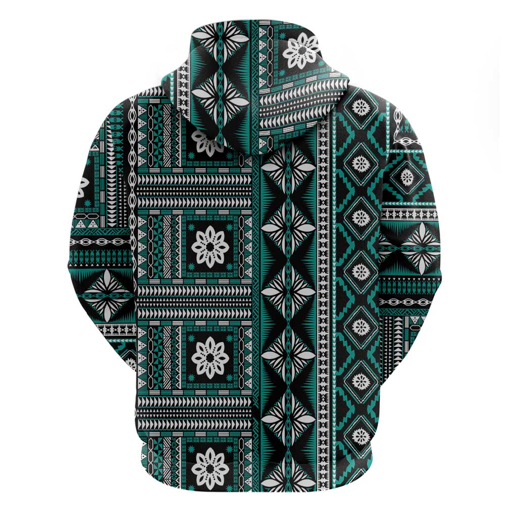 Fiji Masi Tapa Pattern Teal Zip Hoodie - Polynesian Pride