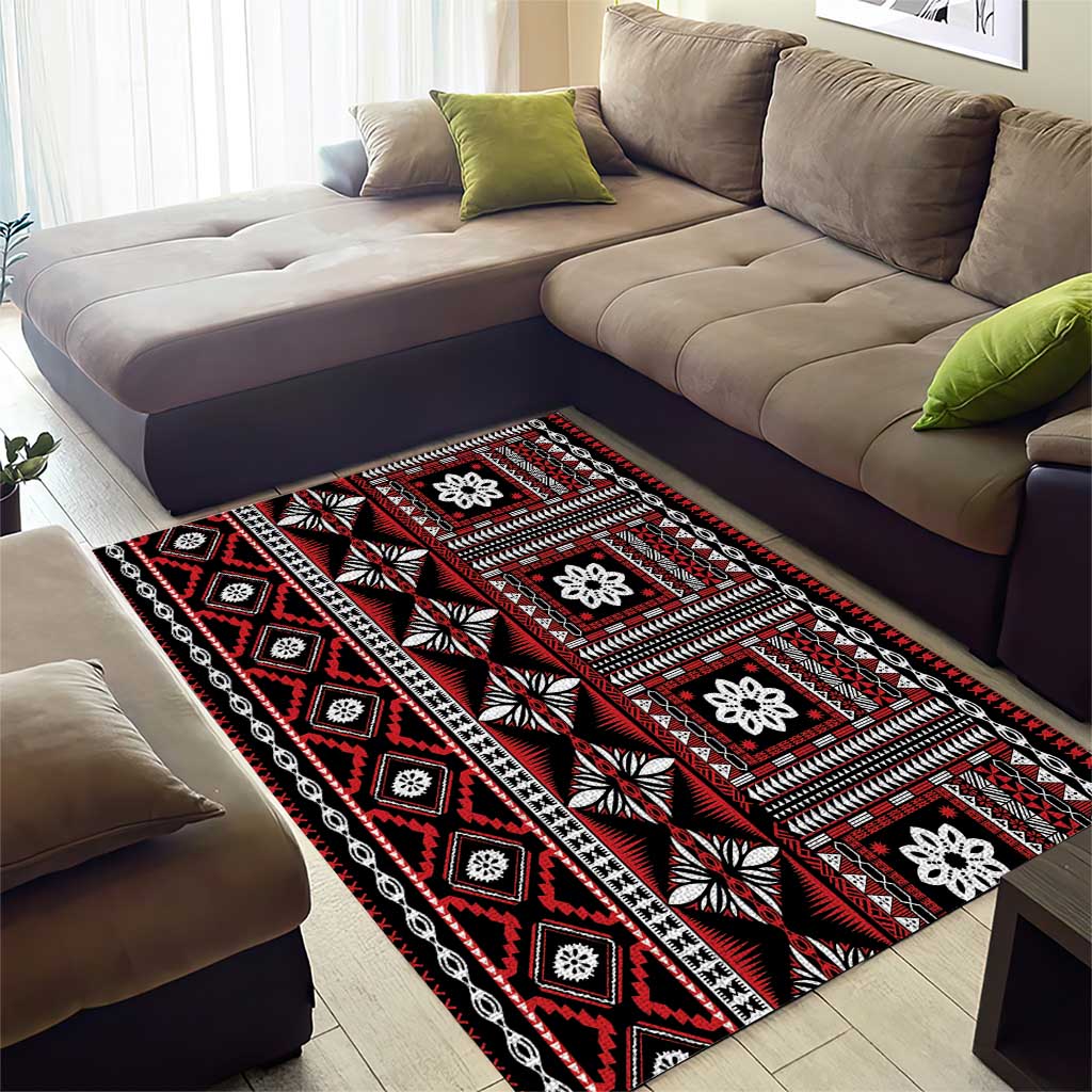 Fiji Masi Tapa Pattern Red Area Rug - Polynesian Pride