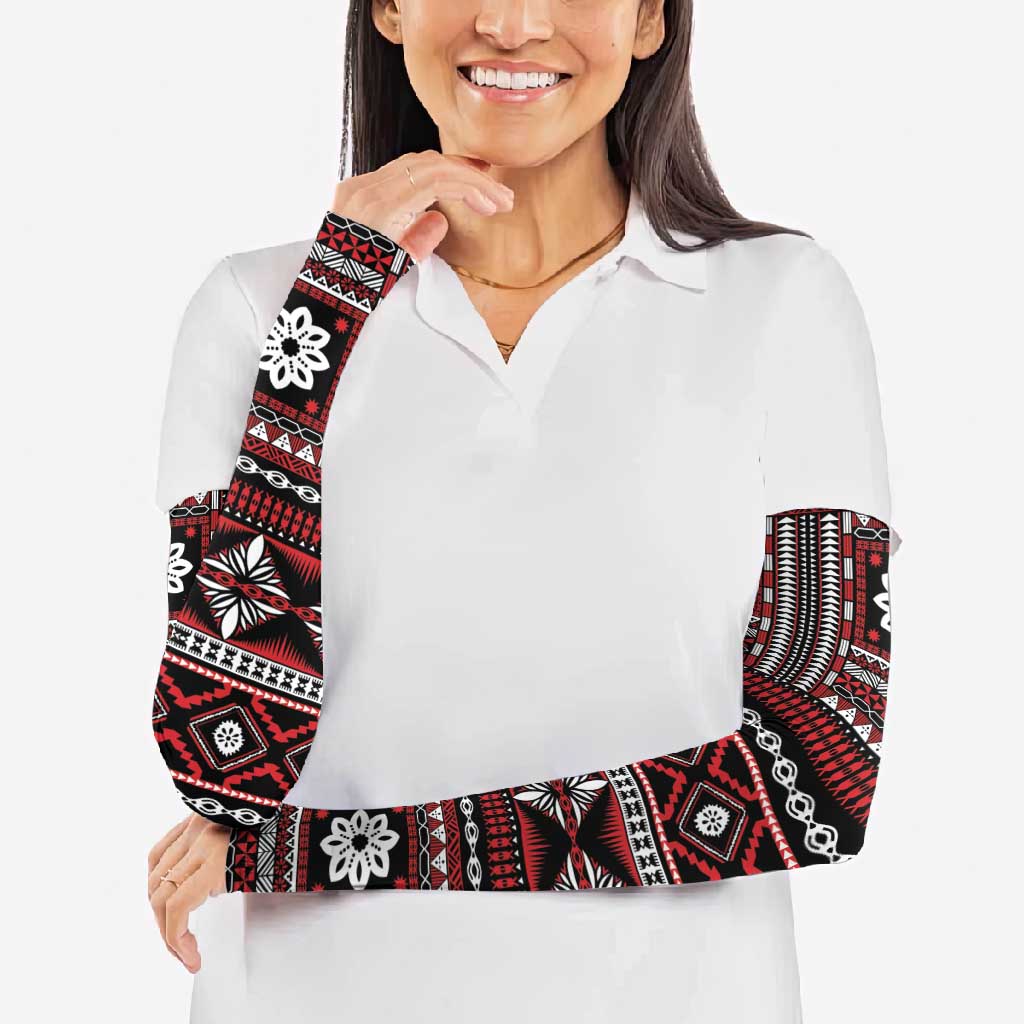 Fiji Masi Tapa Pattern Red Arm Sleeves - Polynesian Pride
