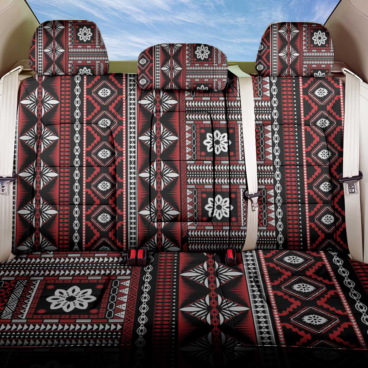 Fiji Masi Tapa Pattern Red Back Car Seat Cover - Polynesian Pride
