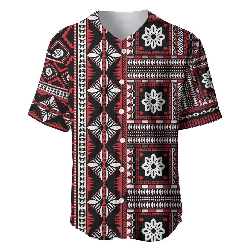 Fiji Masi Tapa Pattern Red Baseball Jersey - Polynesian Pride