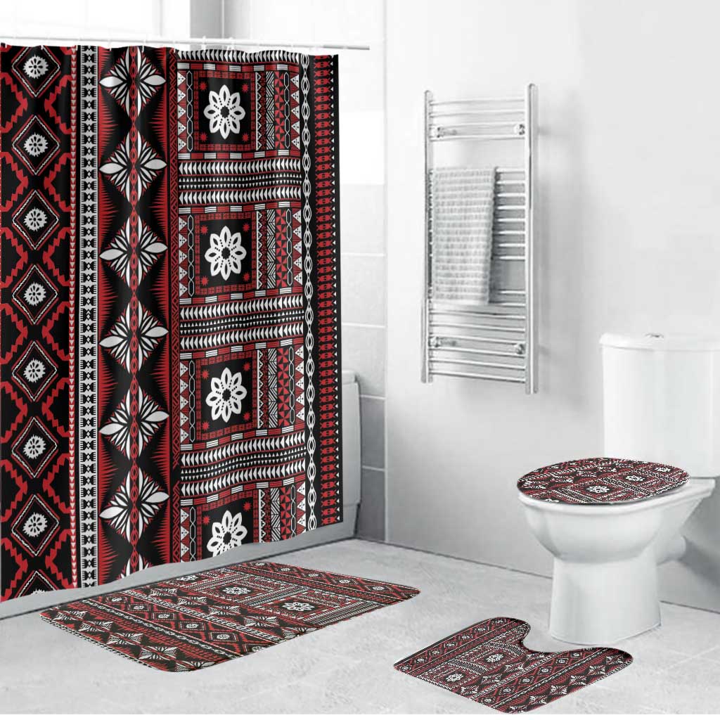 Fiji Masi Tapa Pattern Red Bathroom Set - Polynesian Pride