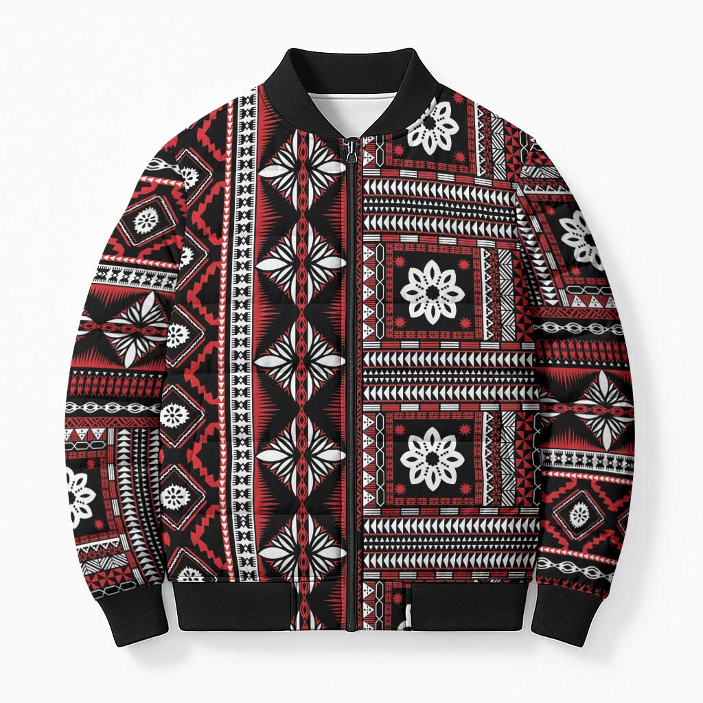 Fiji Masi Tapa Pattern Red Bomber Puffer Jacket - Polynesian Pride