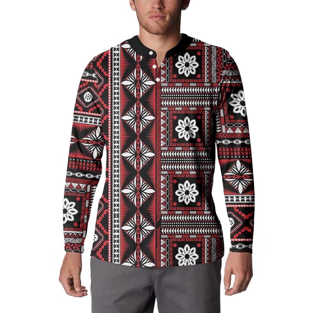 Fiji Masi Tapa Pattern Red Button Sweatshirt - Polynesian Pride