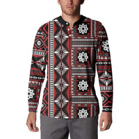 Fiji Masi Tapa Pattern Red Button Sweatshirt - Polynesian Pride