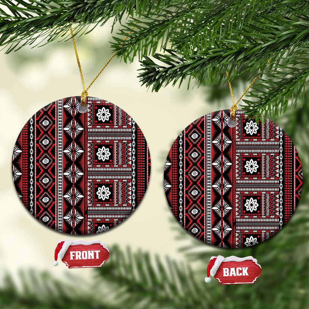 Fiji Masi Tapa Pattern Red Ceramic Ornament - Polynesian Pride
