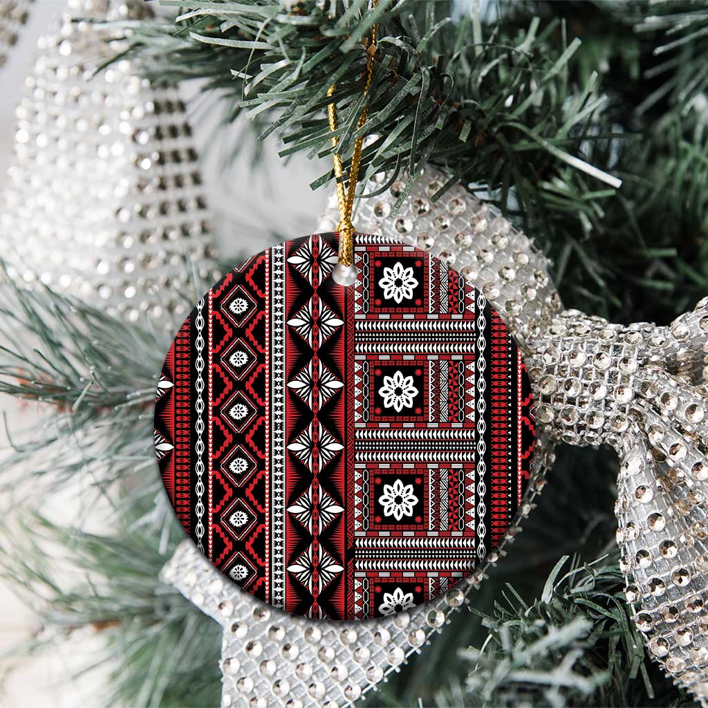 Fiji Masi Tapa Pattern Red Ceramic Ornament - Polynesian Pride