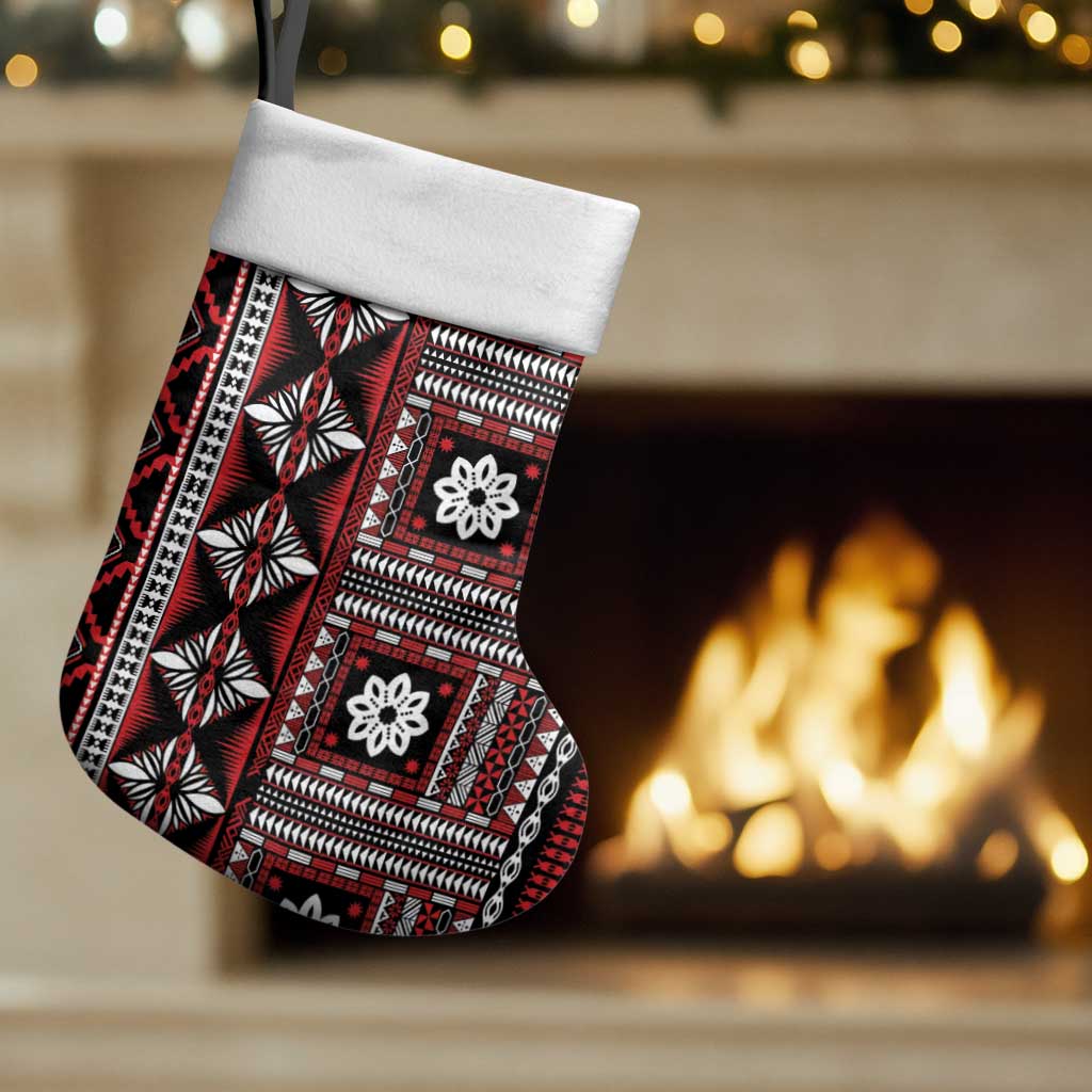 Fiji Masi Tapa Pattern Red Christmas Stocking - Polynesian Pride