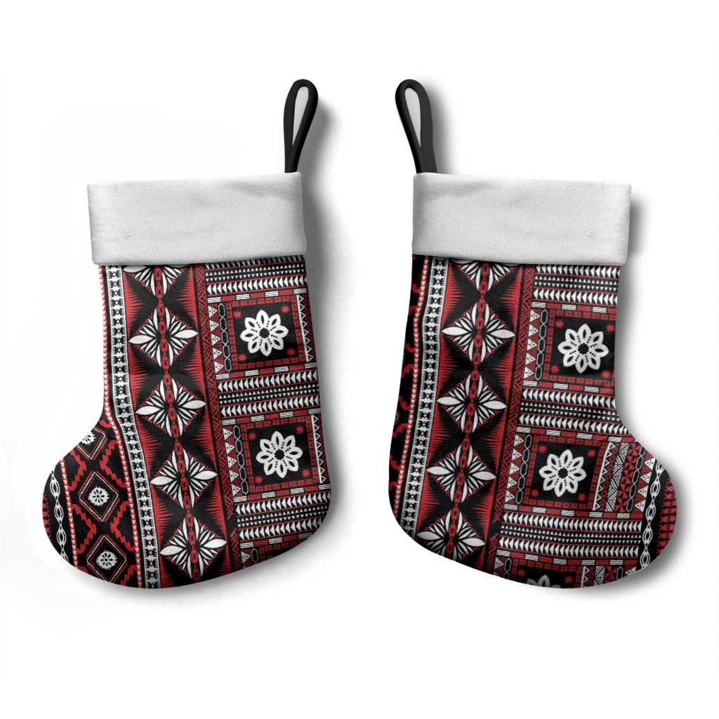 Fiji Masi Tapa Pattern Red Christmas Stocking - Polynesian Pride