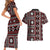 Fiji Masi Tapa Pattern Red Couples Matching Short Sleeve Bodycon Dress and Hawaiian Shirt - Polynesian Pride