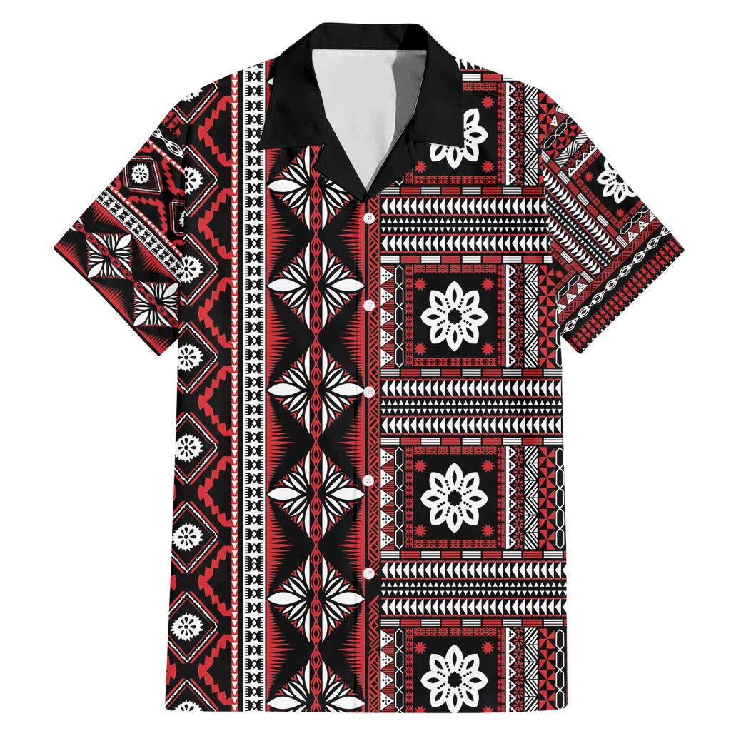 Fiji Masi Tapa Pattern Red Family Matching Mermaid Dress and Hawaiian Shirt - Polynesian Pride