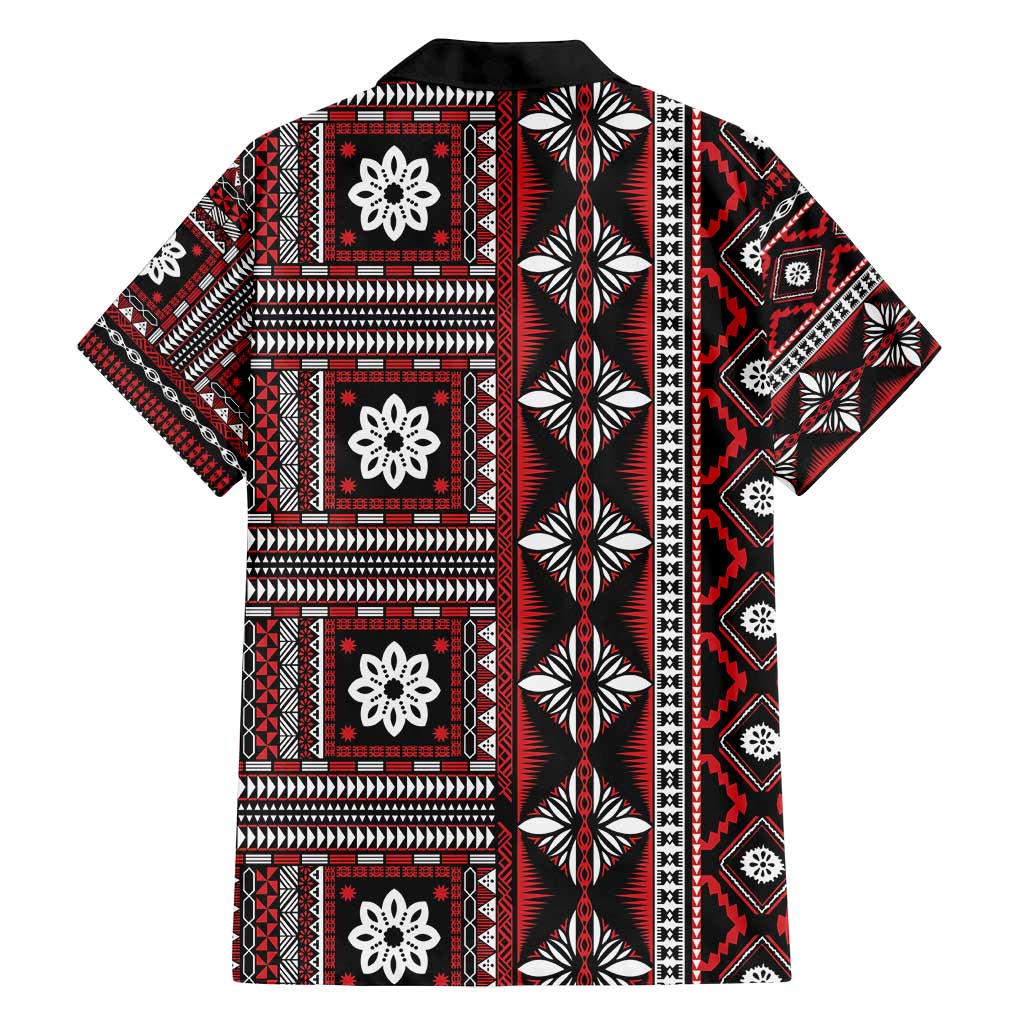 Fiji Masi Tapa Pattern Red Family Matching Off Shoulder Maxi Dress and Hawaiian Shirt - Polynesian Pride