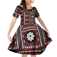 Fiji Masi Tapa Pattern Red Family Matching Off Shoulder Short Dress and Hawaiian Shirt - Polynesian Pride