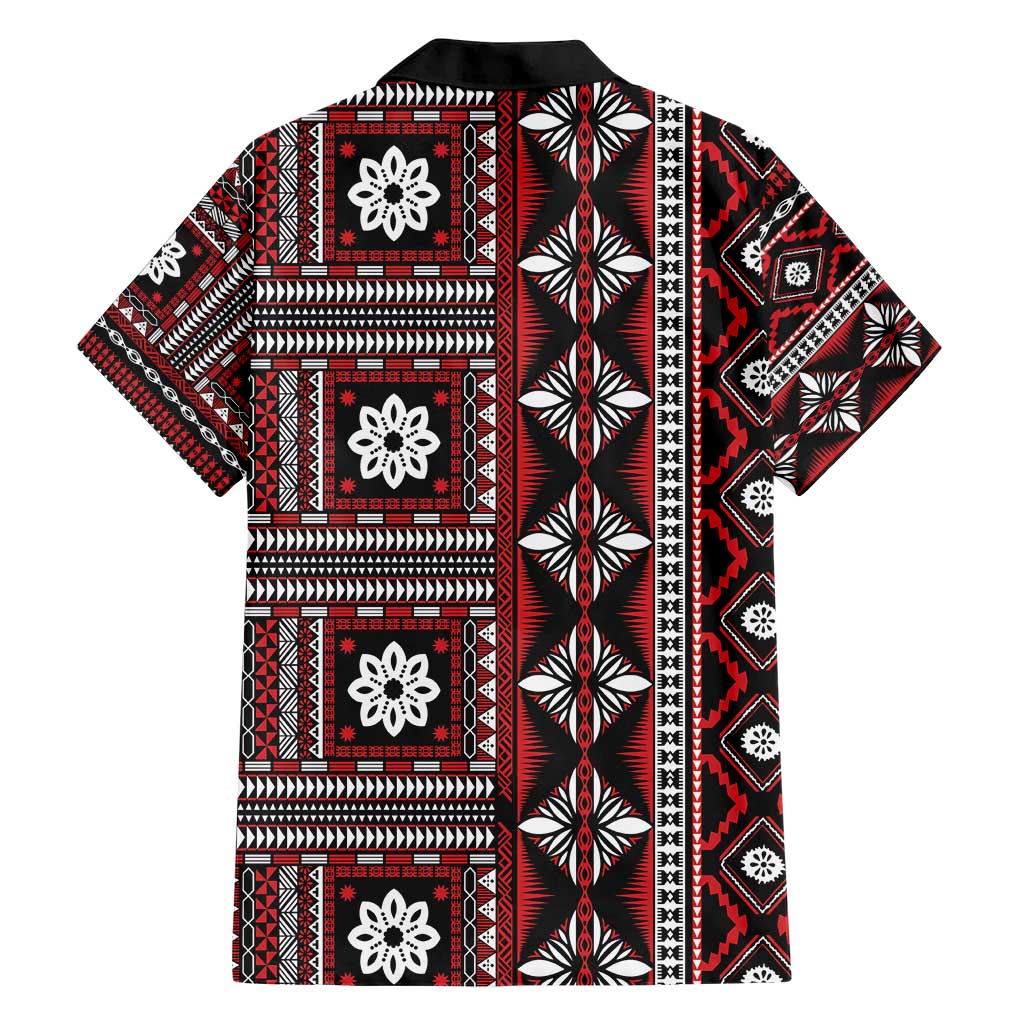 Fiji Masi Tapa Pattern Red Family Matching Short Sleeve Bodycon Dress and Hawaiian Shirt - Polynesian Pride