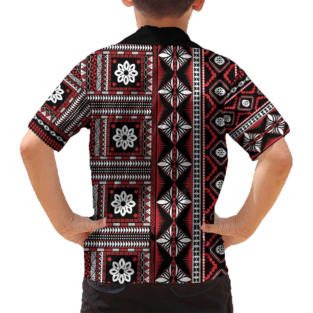 Fiji Masi Tapa Pattern Red Family Matching Tank Maxi Dress and Hawaiian Shirt - Polynesian Pride