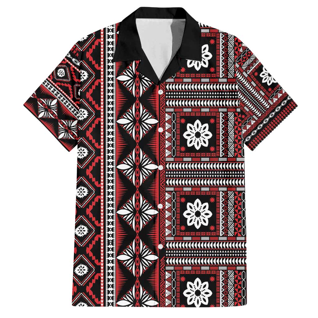Fiji Masi Tapa Pattern Red Family Matching Tank Maxi Dress and Hawaiian Shirt - Polynesian Pride