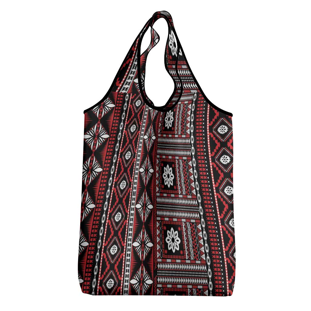 Fiji Masi Tapa Pattern Red Grocery Bag - Polynesian Pride