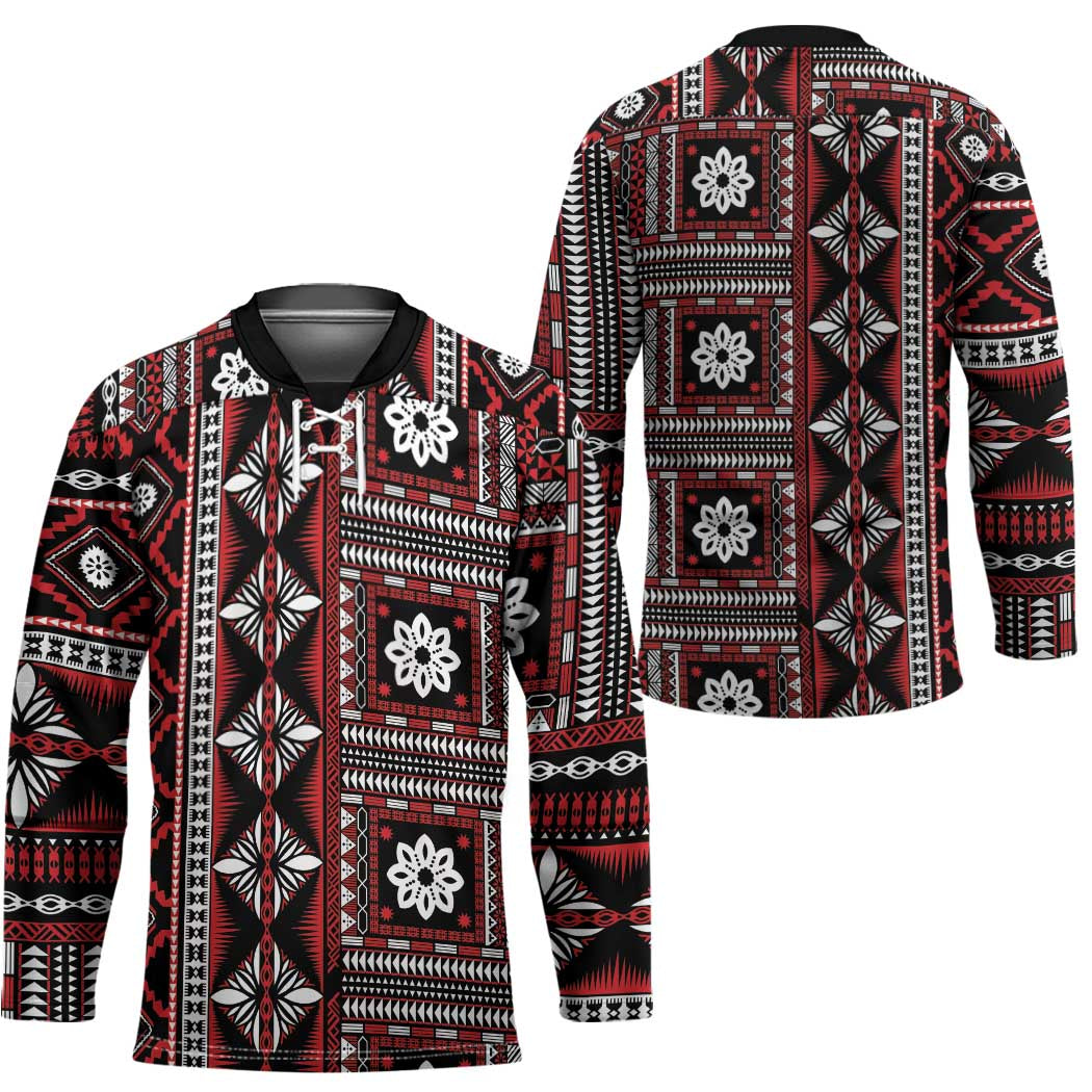 Fiji Masi Tapa Pattern Red Hockey Jersey - Polynesian Pride