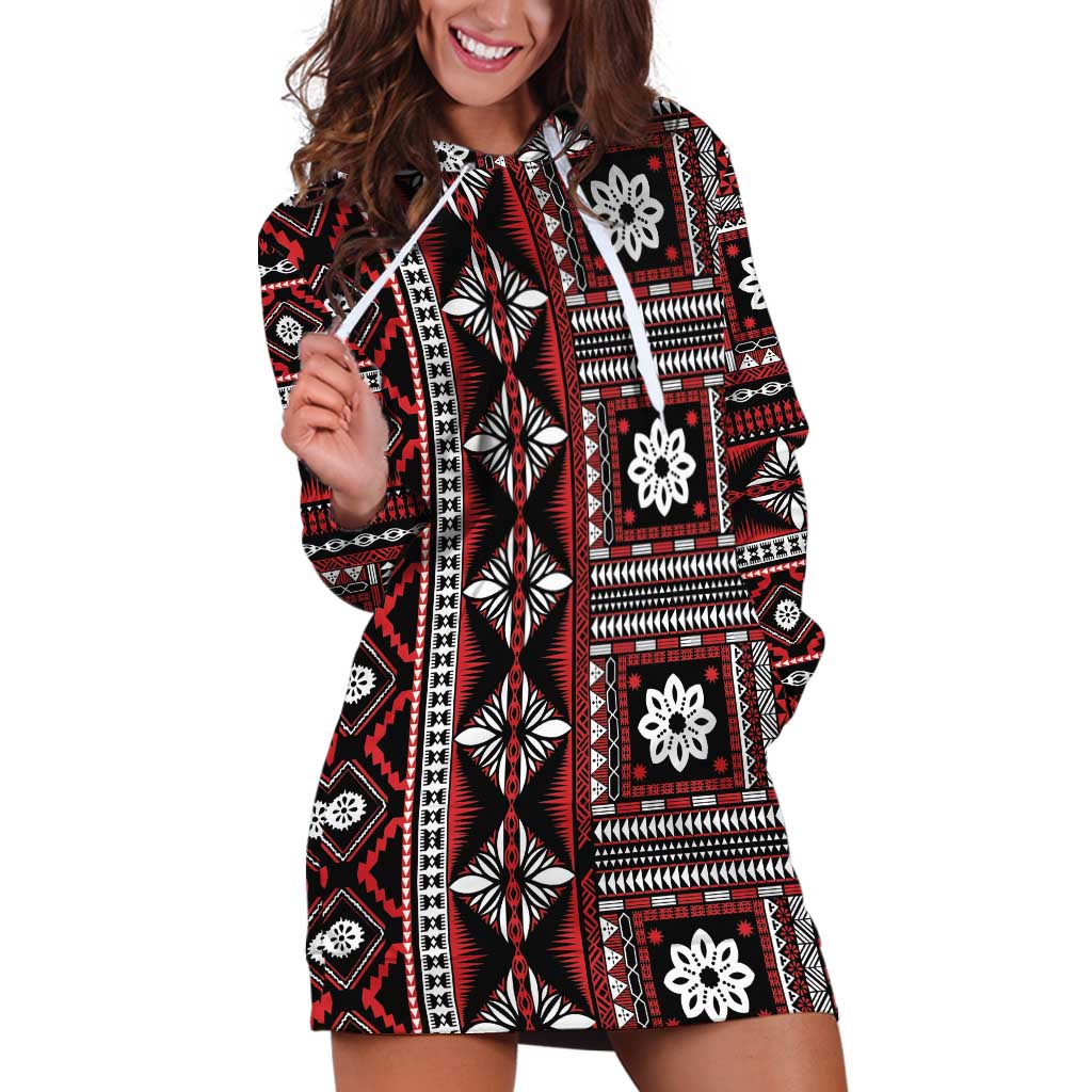 Fiji Masi Tapa Pattern Red Hoodie Dress - Polynesian Pride