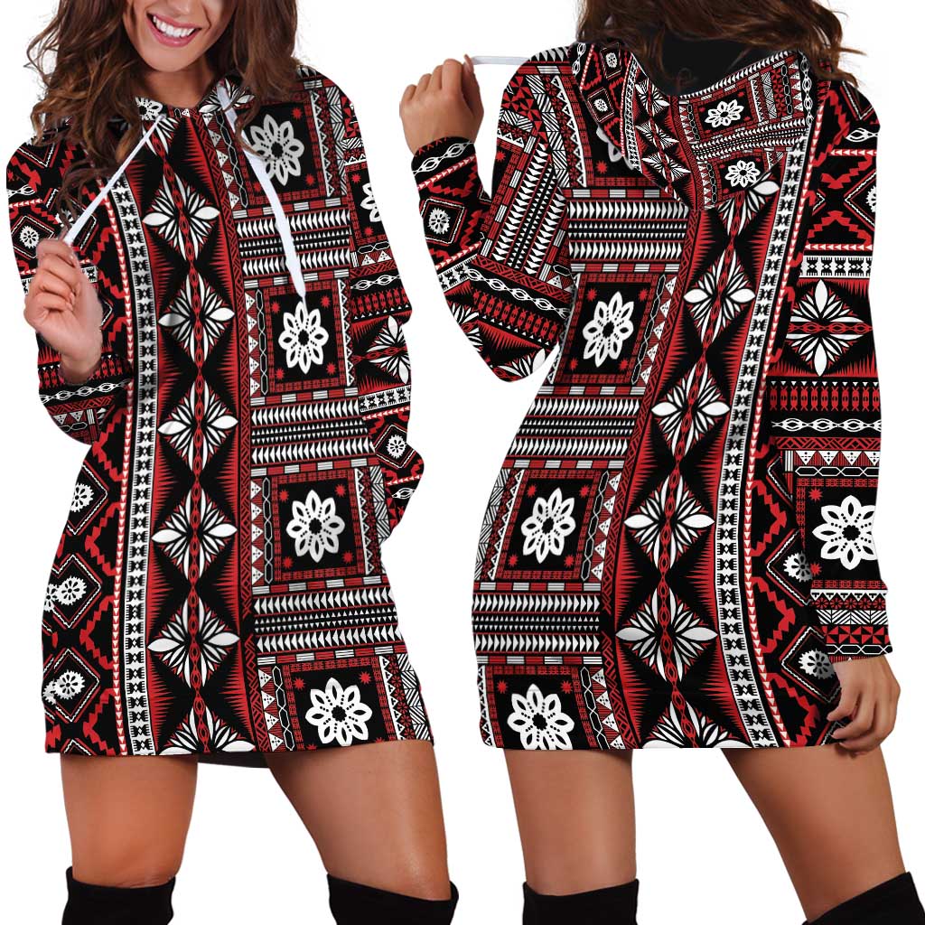 Fiji Masi Tapa Pattern Red Hoodie Dress - Polynesian Pride