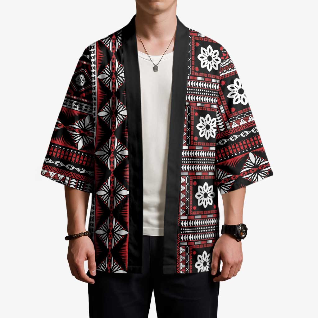 Fiji Masi Tapa Pattern Red Kimono - Polynesian Pride