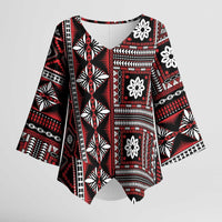 Fiji Masi Tapa Pattern Red Kimono Sleeve Blouse - Polynesian Pride