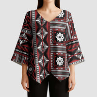 Fiji Masi Tapa Pattern Red Kimono Sleeve Blouse - Polynesian Pride