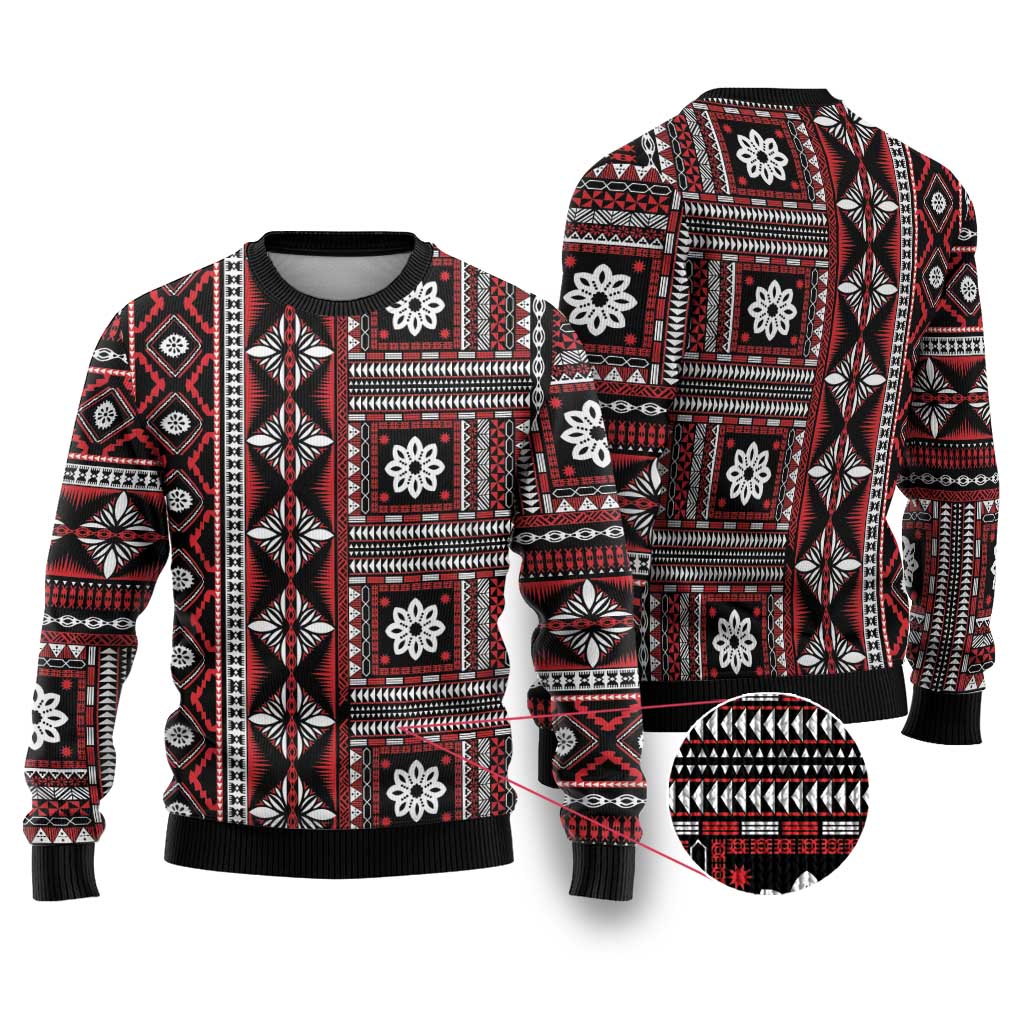 Fiji Masi Tapa Pattern Red Ugly Christmas Sweater - Polynesian Pride