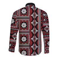 Fiji Masi Tapa Pattern Red Long Sleeve Button Shirt - Polynesian Pride