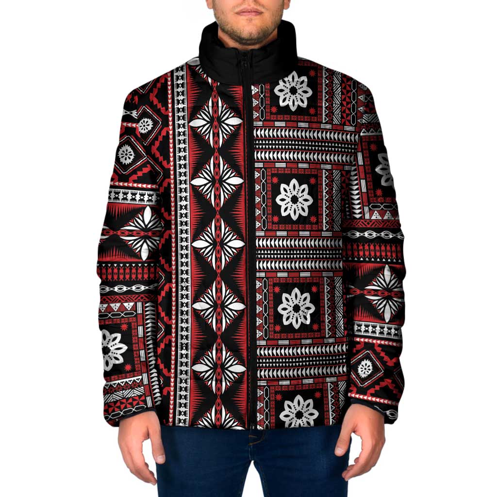Fiji Masi Tapa Pattern Red Padded Jacket - Polynesian Pride