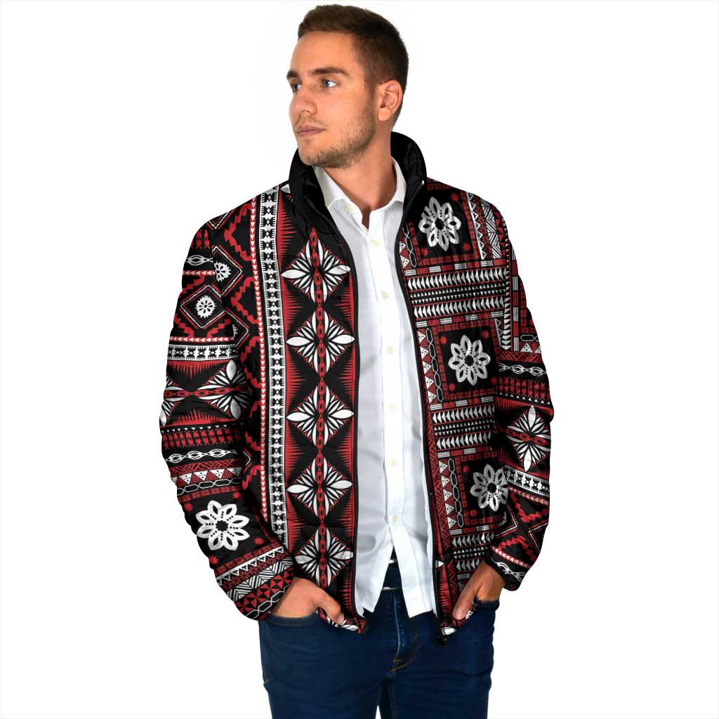 Fiji Masi Tapa Pattern Red Padded Jacket - Polynesian Pride