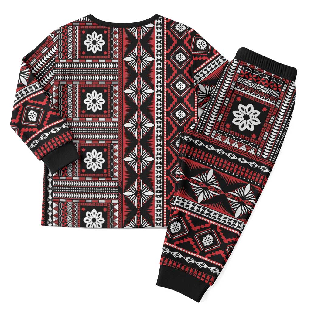 Fiji Masi Tapa Pattern Red Christmas Pajama Set - Polynesian Pride